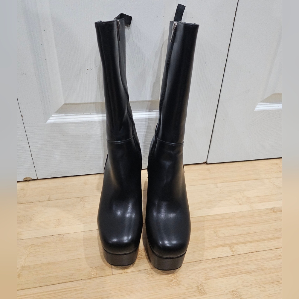 Dolls Kill Lamoda Going Under Goth Faux Leather Platform Black Wide Fit Boots 8 - Picture 4 of 15